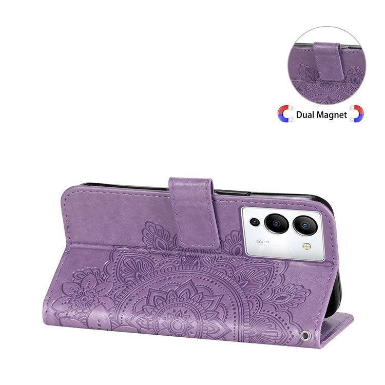 For Infinix Note 12 G96 4G PU Leather Flip Leather Phone Case Stand Wallet Flower Imprinting Cover with Strap - Purple