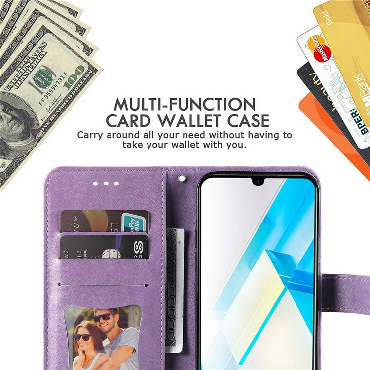 For Infinix Note 12 G96 4G PU Leather Flip Leather Phone Case Stand Wallet Flower Imprinting Cover with Strap - Purple