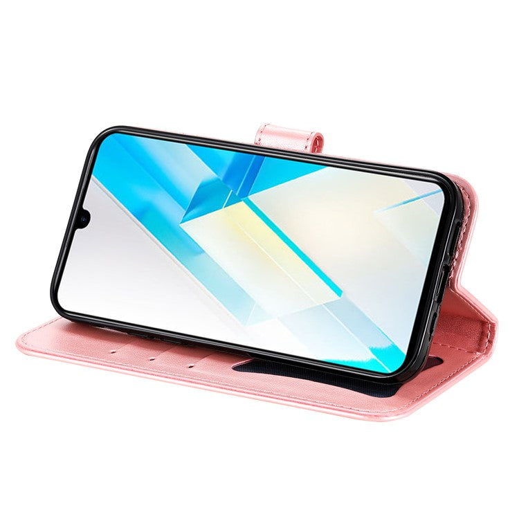 For Infinix Note 12 G96 4G PU Leather Flip Leather Phone Case Stand Wallet Flower Imprinting Cover with Strap - Pink