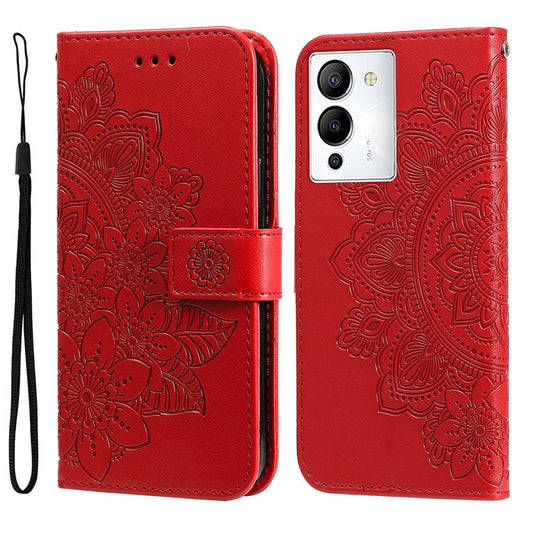 For Infinix Note 12 G96 4G PU Leather Flip Leather Phone Case Stand Wallet Flower Imprinting Cover with Strap - Red