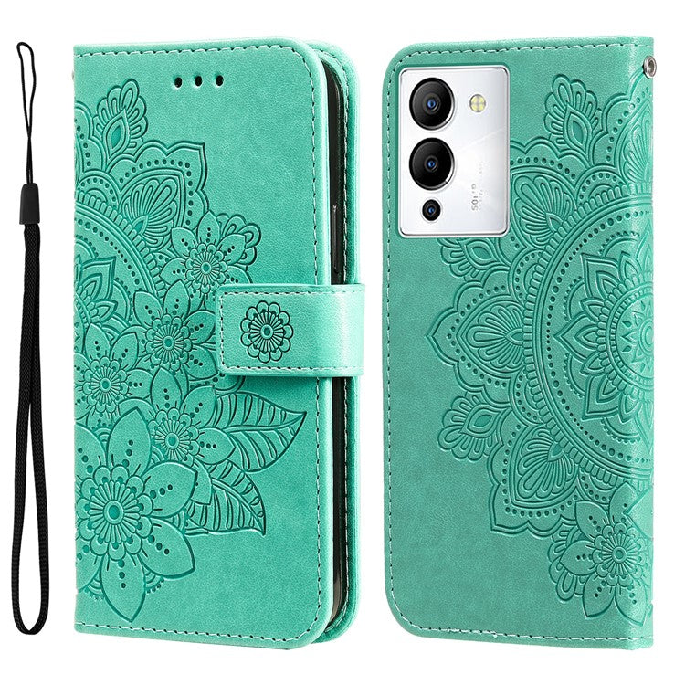 For Infinix Note 12 G96 4G PU Leather Flip Leather Phone Case Stand Wallet Flower Imprinting Cover with Strap - Green