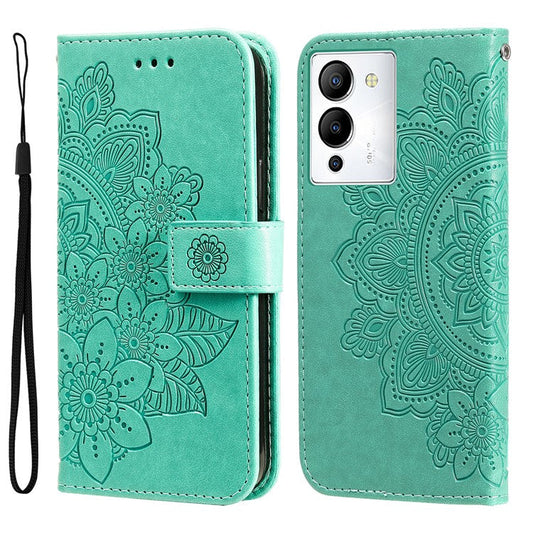 For Infinix Note 12 G96 4G PU Leather Flip Leather Phone Case Stand Wallet Flower Imprinting Cover with Strap - Green