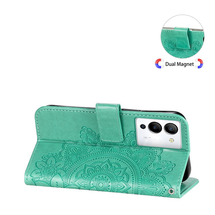 For Infinix Note 12 G96 4G PU Leather Flip Leather Phone Case Stand Wallet Flower Imprinting Cover with Strap - Green
