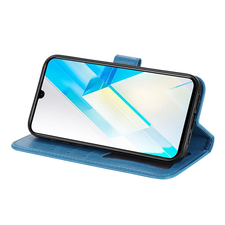 For Infinix Note 12 G96 4G PU Leather Flip Leather Phone Case Stand Wallet Flower Imprintingcover with Strap - Blue