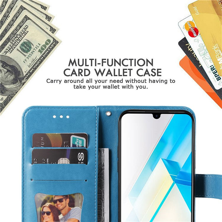 For Infinix Note 12 G96 4G PU Leather Flip Leather Phone Case Stand Wallet Flower Imprintingcover with Strap - Blue