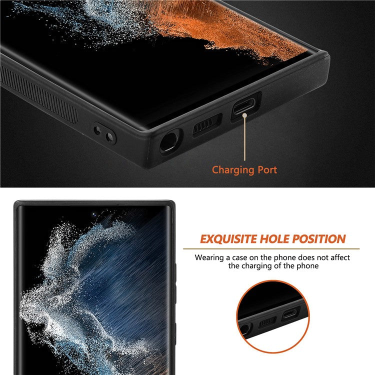 Carbon Fiber Texture Phone Case for Samsung Galaxy S23 Ultra, PU Leather Coated Soft TPU Anti-drop Protective Cover - Black