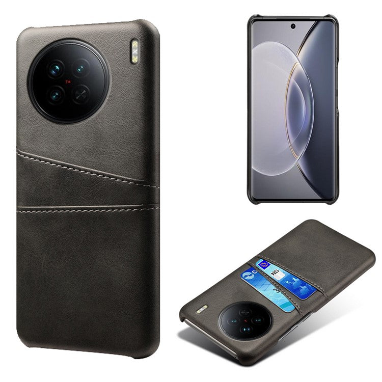 For vivo X90 5G Anti-fall Phone Back Cover Card Holder PU Leather Coated Hard PC Phone Case - Black