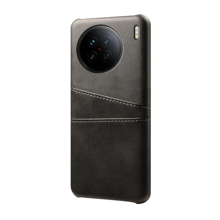 For vivo X90 5G Anti-fall Phone Back Cover Card Holder PU Leather Coated Hard PC Phone Case - Black