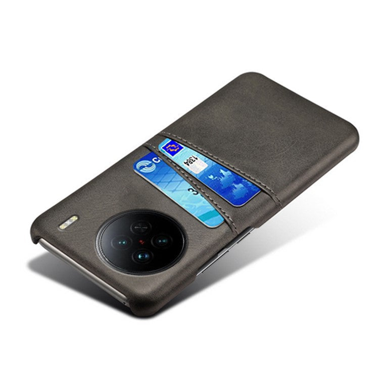 For vivo X90 5G Anti-fall Phone Back Cover Card Holder PU Leather Coated Hard PC Phone Case - Black