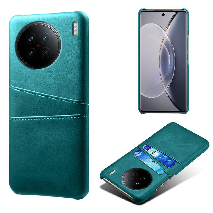For vivo X90 5G Anti-fall Phone Back Cover Card Holder PU Leather Coated Hard PC Phone Case - Green