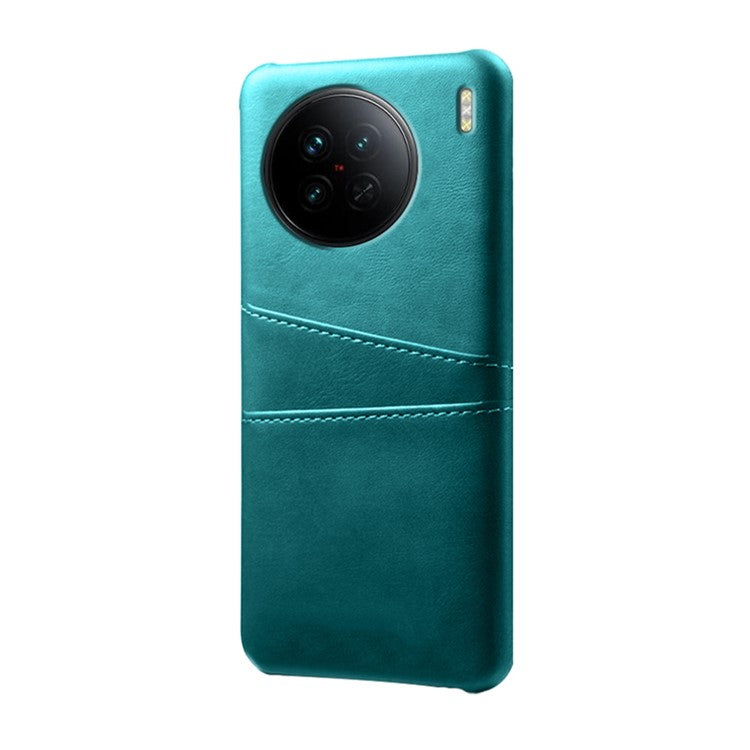 For vivo X90 5G Anti-fall Phone Back Cover Card Holder PU Leather Coated Hard PC Phone Case - Green