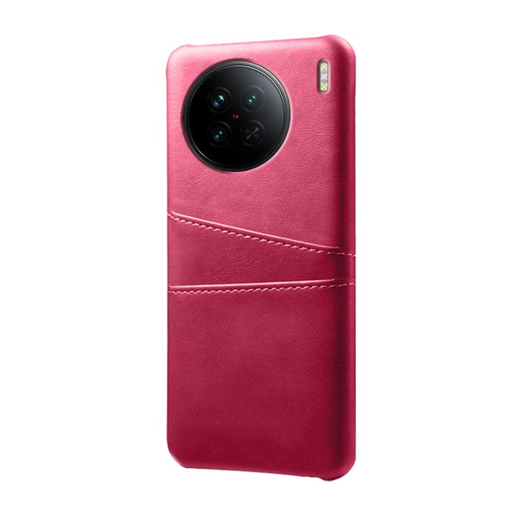For vivo X90 5G Anti-fall Phone Back Cover Card Holder PU Leather Coated Hard PC Phone Case - Rose