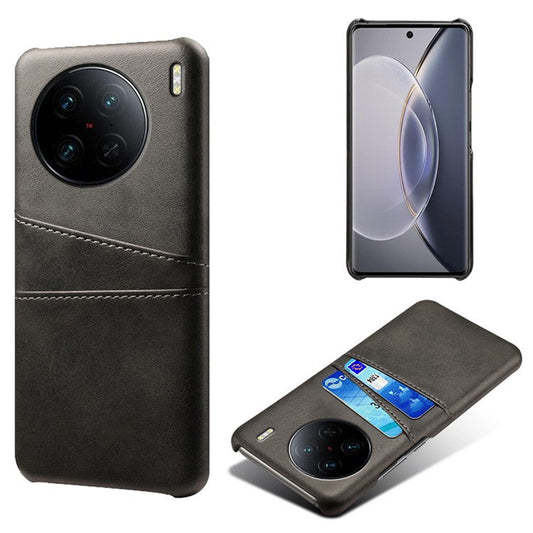 For vivo X90 Pro 5G Lightweight Mobile Phone Back Cover PU Leather Coated Hard PC Phone Case with Dual Card Slots - Black