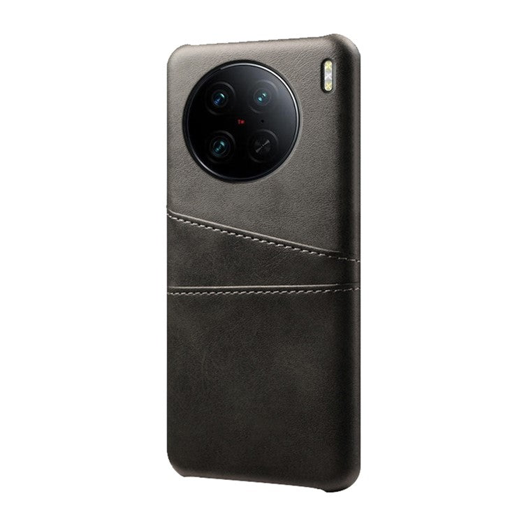 For vivo X90 Pro 5G Lightweight Mobile Phone Back Cover PU Leather Coated Hard PC Phone Case with Dual Card Slots - Black