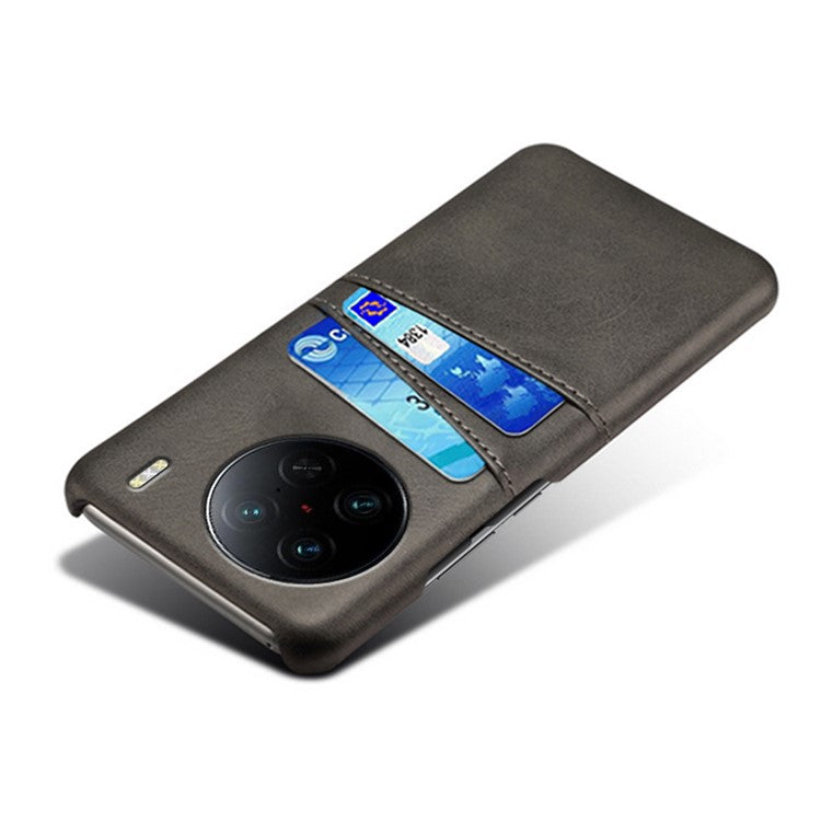 For vivo X90 Pro 5G Lightweight Mobile Phone Back Cover PU Leather Coated Hard PC Phone Case with Dual Card Slots - Black