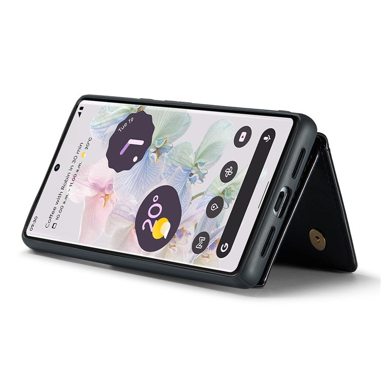 DG.MING M3 Series For Google Pixel 6 Pro 5G Glitter Bling PU Leather Detachable Cover PC+TPU Kickstand Zipper Pocket Wallet Phone Case - Black