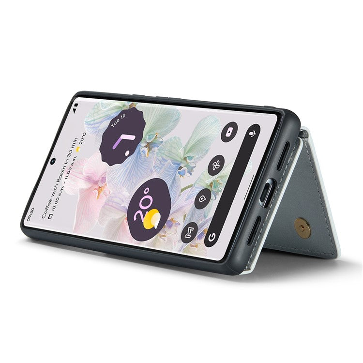 DG.MING M3 Series For Google Pixel 6 Pro 5G Glitter Bling PU Leather Detachable Cover PC+TPU Kickstand Zipper Pocket Wallet Phone Case - Silver