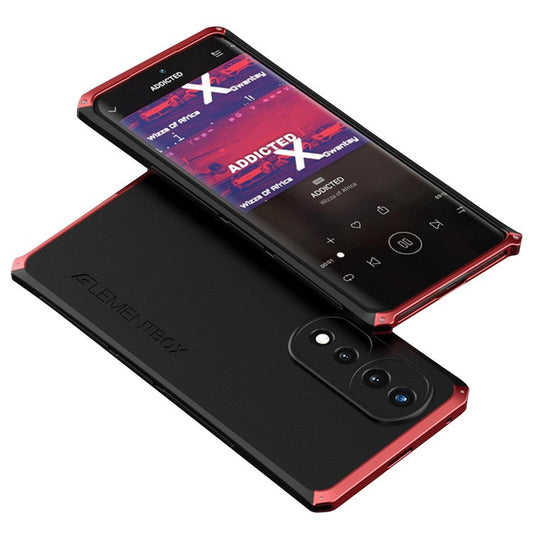 ELEMENT BOX For Honor 70 5G Hard PC Back Metal Frame Hybrid Case 3-Piece Design Anti-drop Phone Cover - Black  /  Red