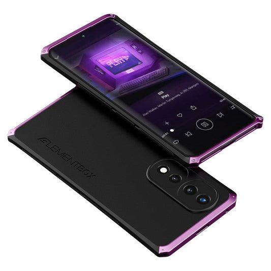ELEMENT BOX For Honor 70 5G Hard PC Back Metal Frame Hybrid Case 3-Piece Design Anti-drop Phone Cover - Black  /  Purple