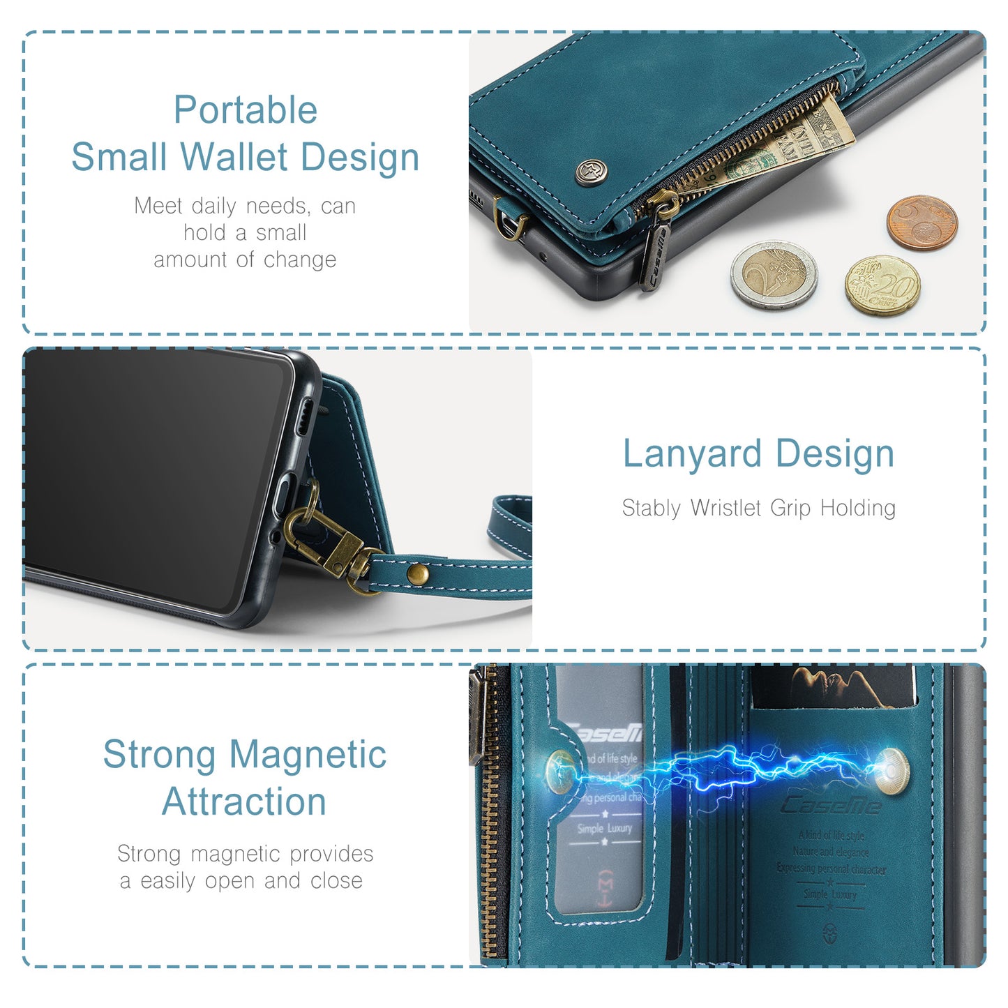 CASEME C20 Series for Samsung Galaxy S20 5G / 4G Wallet Zipper Pocket Phone Case RFID Blocking PU Leather Coated TPU Kickstand Cover - Blue