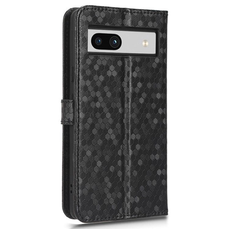 For Google Pixel 7a Dot Pattern Imprinted PU Leather Phone Case Wallet Foldable Stand Inner TPU Cover with Strap - Black