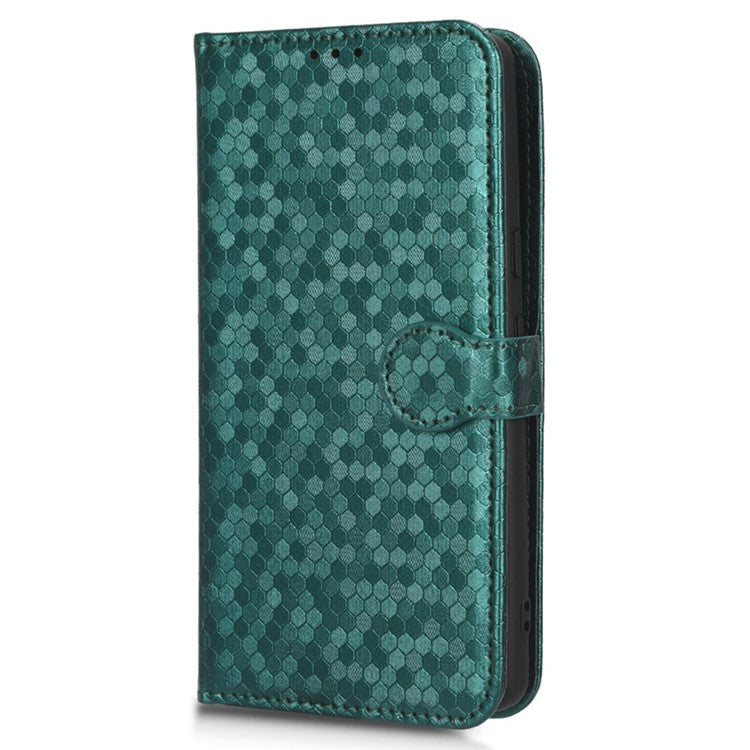 For Google Pixel 7a Dot Pattern Imprinted PU Leather Phone Case Wallet Foldable Stand Inner TPU Cover with Strap - Green
