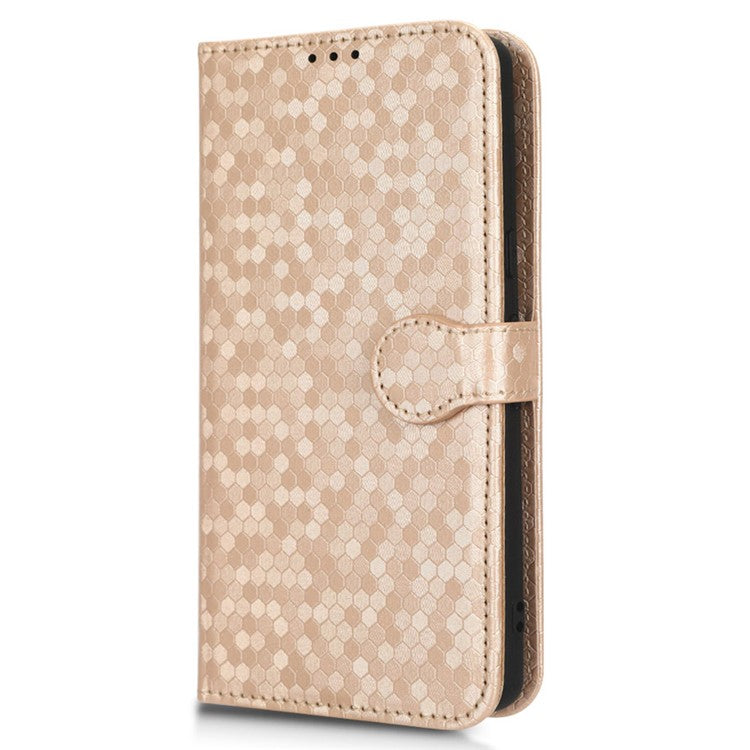 For Google Pixel 7a Dot Pattern Imprinted PU Leather Phone Case Wallet Foldable Stand Inner TPU Cover with Strap - Rose Gold