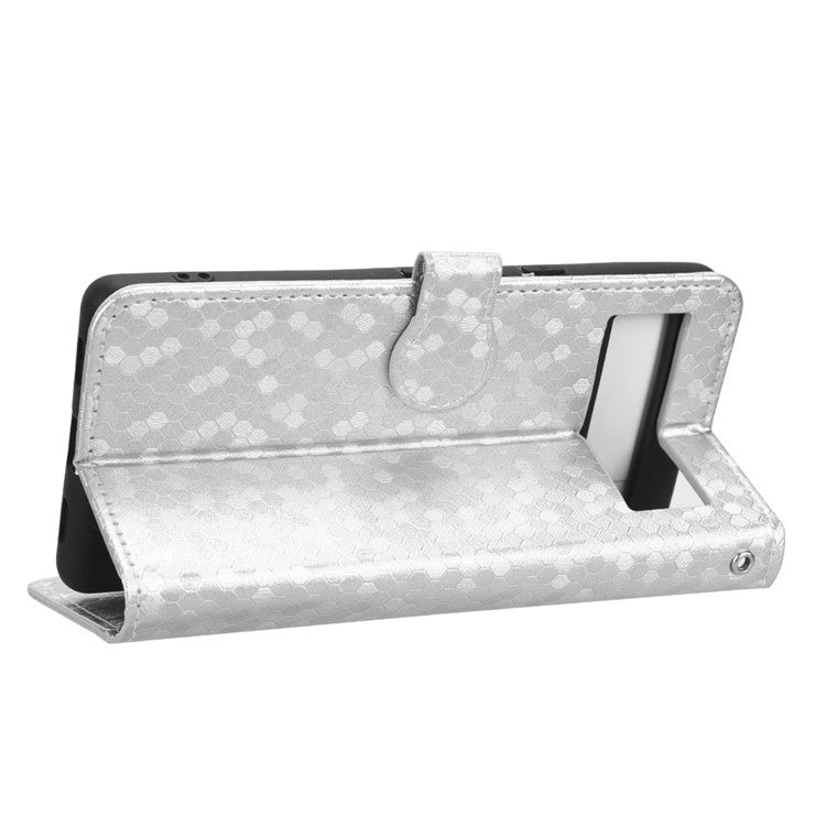 For Google Pixel 7a Dot Pattern Imprinted PU Leather Phone Case Wallet Foldable Stand Inner TPU Cover with Strap - Silver