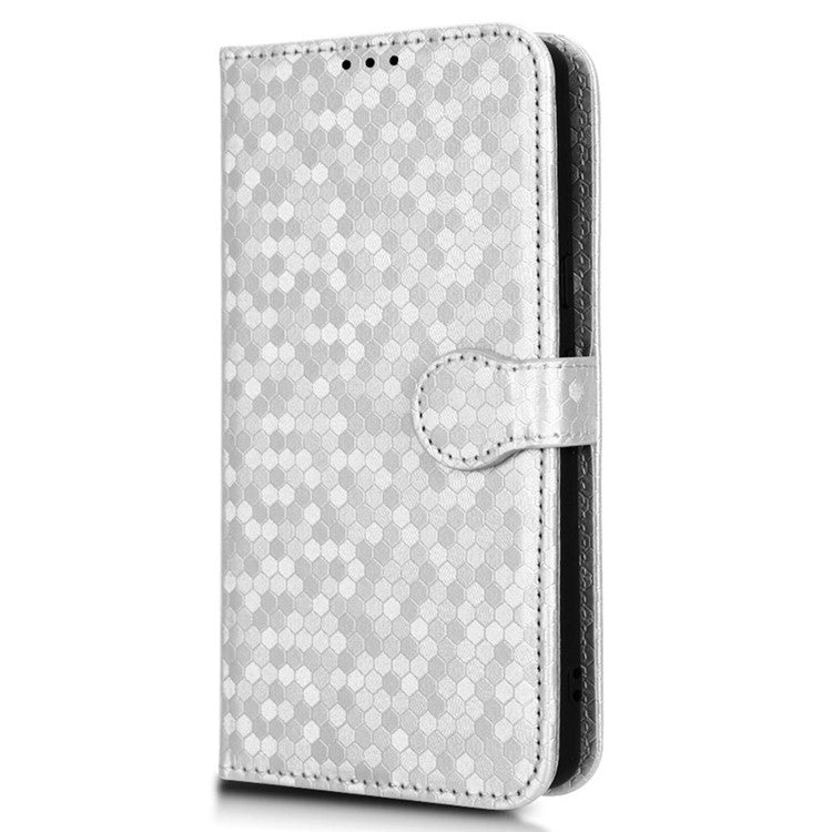For Google Pixel 7a Dot Pattern Imprinted PU Leather Phone Case Wallet Foldable Stand Inner TPU Cover with Strap - Silver