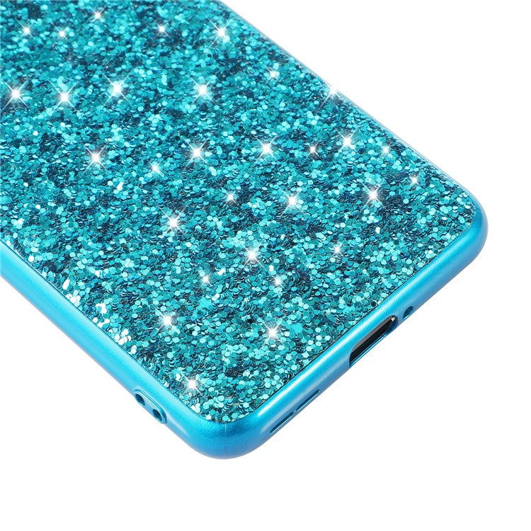 For OnePlus 10T 5G / Ace Pro 5G Shiny Glitter Sequins Phone Case Electroplating TPU Frame Hard PC Protective Back Cover - Blue