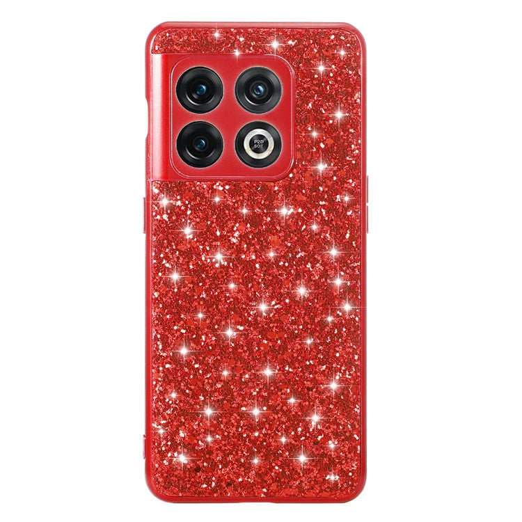 For OnePlus 10T 5G / Ace Pro 5G Shiny Glitter Sequins Phone Case Electroplating TPU Frame Hard PC Protective Back Cover - Red