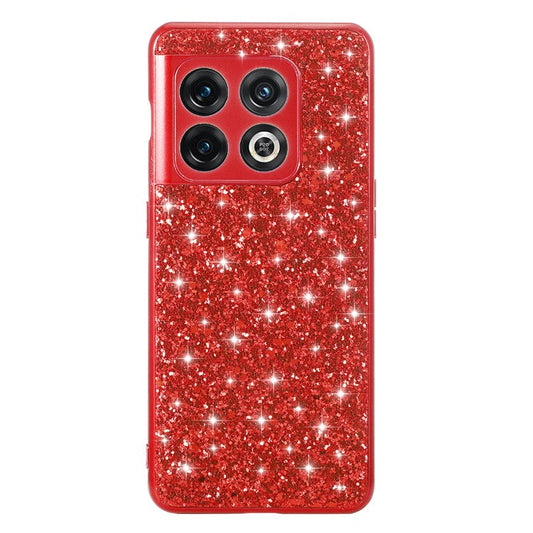 For OnePlus 10T 5G / Ace Pro 5G Shiny Glitter Sequins Phone Case Electroplating TPU Frame Hard PC Protective Back Cover - Red