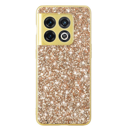 For OnePlus 10T 5G / Ace Pro 5G Shiny Glitter Sequins Phone Case Electroplating TPU Frame Hard PC Protective Back Cover - Gold