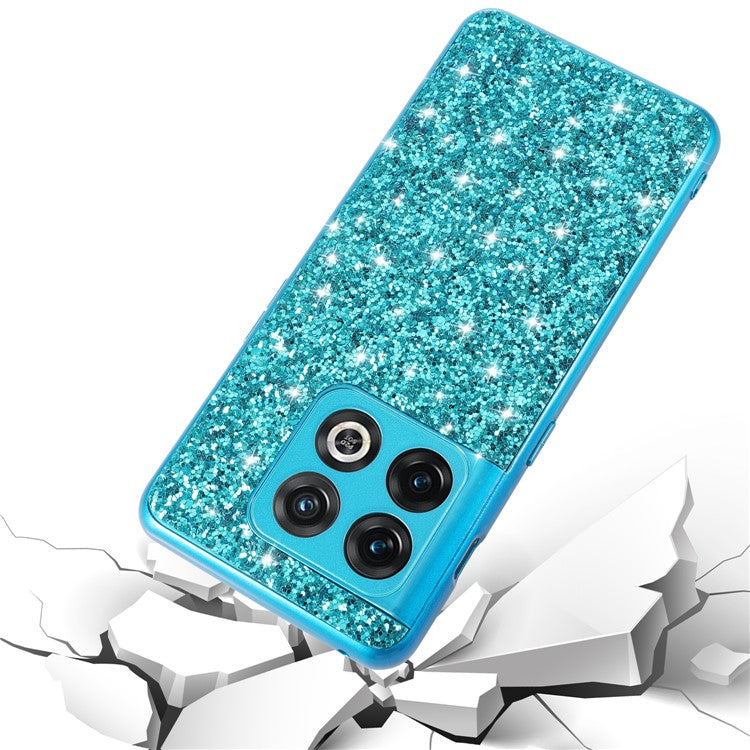 For OnePlus 10T 5G / Ace Pro 5G Shiny Glitter Sequins Phone Case Electroplating TPU Frame Hard PC Protective Back Cover - Gold