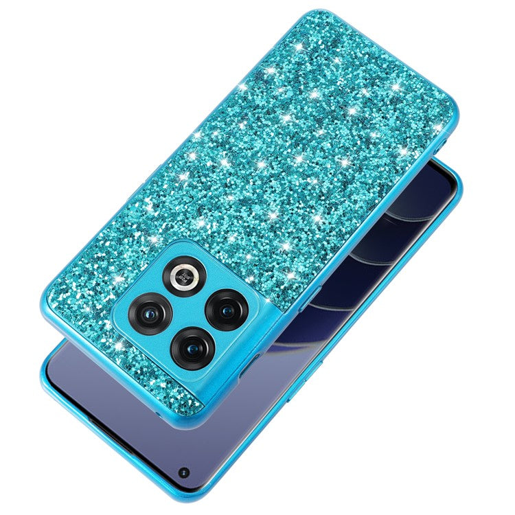 For OnePlus 10T 5G / Ace Pro 5G Shiny Glitter Sequins Phone Case Electroplating TPU Frame Hard PC Protective Back Cover - Gold