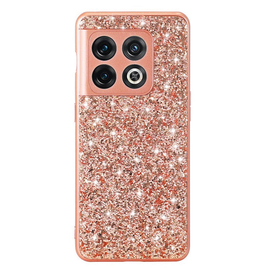 For OnePlus 10T 5G / Ace Pro 5G Shiny Glitter Sequins Phone Case Electroplating TPU Frame Hard PC Protective Back Cover - Rose Gold