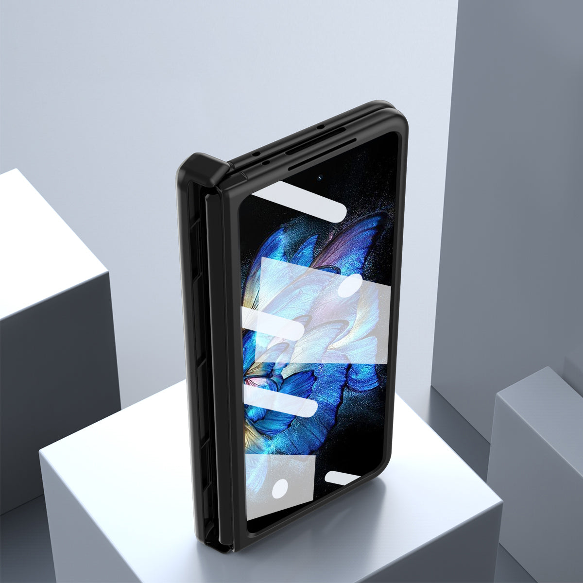 Nappa Texture Phone Case For vivo X Fold, Hinge Protection Kickstand Anti-scratch PU Leather + PC Phone Cover with Tempered Glass Film - Sapphire