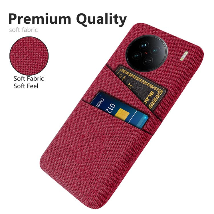 For vivo X90 5G Anti-scratch Cloth Texture Phone Case Protective PC Cover with Dual Card Slots - Red