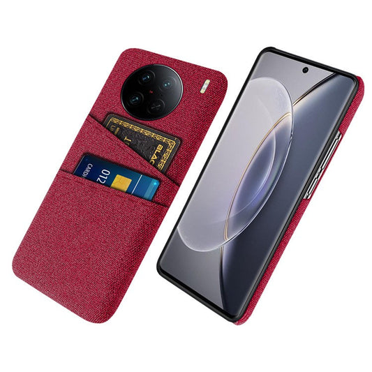 For vivo X90 Pro 5G Cloth Texture Dual Card Slots Hard PC Cover Drop-proof Protection Phone Case - Red