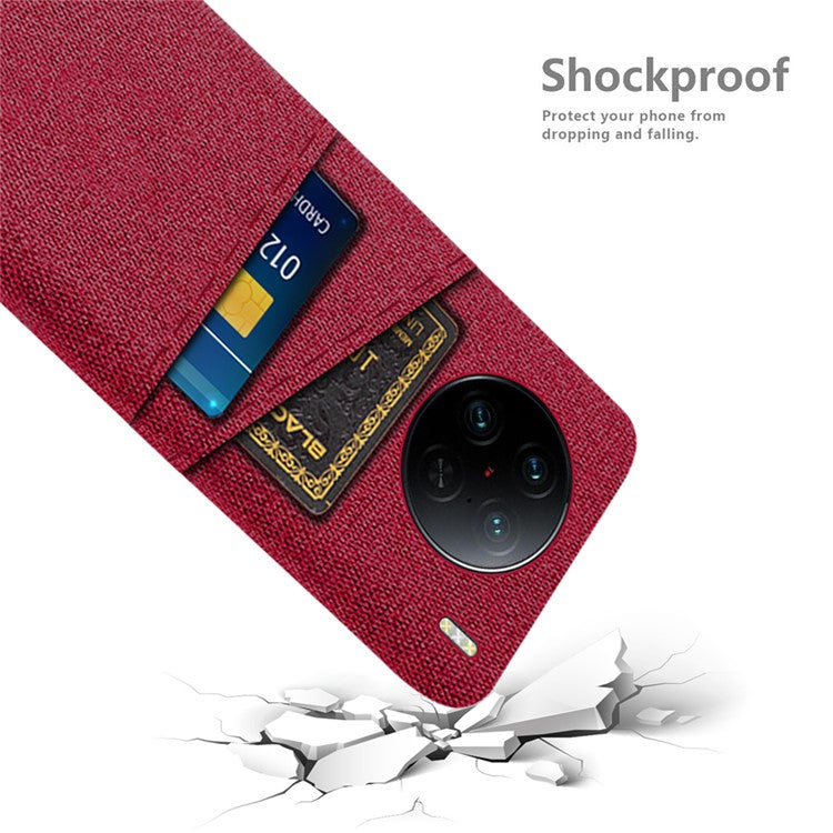 For vivo X90 Pro 5G Cloth Texture Dual Card Slots Hard PC Cover Drop-proof Protection Phone Case - Red