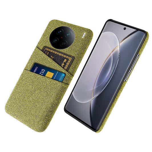 For vivo X90 Pro 5G Cloth Texture Dual Card Slots Hard PC Cover Drop-proof Protection Phone Case - Yellow