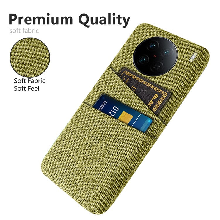 For vivo X90 Pro 5G Cloth Texture Dual Card Slots Hard PC Cover Drop-proof Protection Phone Case - Yellow