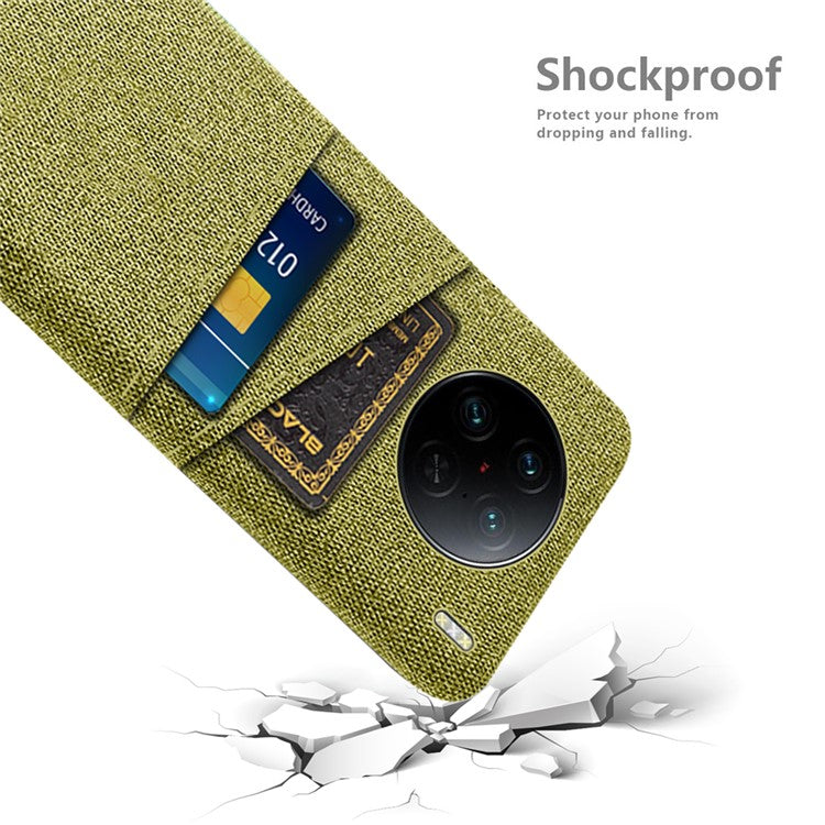 For vivo X90 Pro 5G Cloth Texture Dual Card Slots Hard PC Cover Drop-proof Protection Phone Case - Yellow