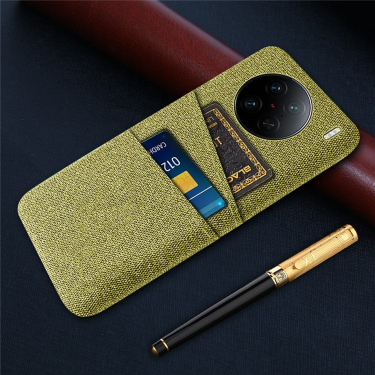 For vivo X90 Pro 5G Cloth Texture Dual Card Slots Hard PC Cover Drop-proof Protection Phone Case - Yellow