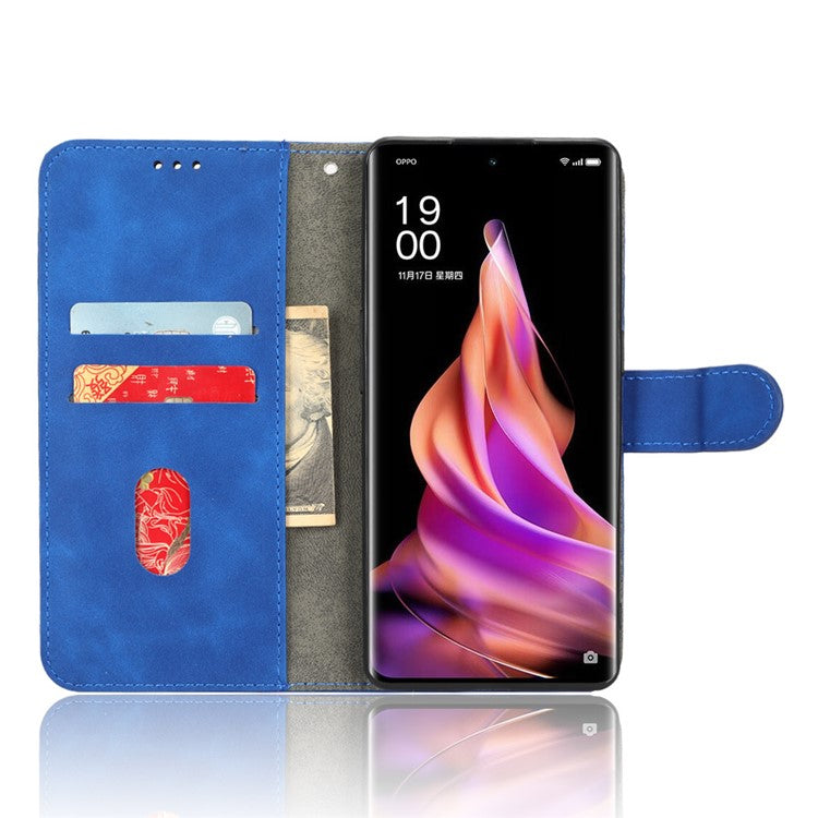 Phone Wallet Case For Oppo Reno9 Pro+ 5G Skin-Touch Feeling PU Leather Cell Phone Cover Stand Card Holder - Blue