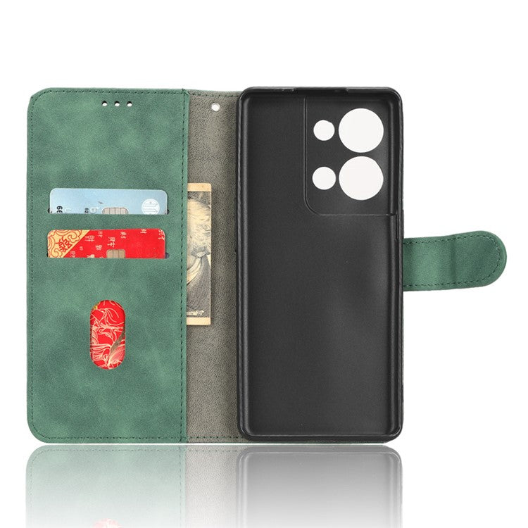 Phone Wallet Case For Oppo Reno9 Pro+ 5G Skin-Touch Feeling PU Leather Cell Phone Cover Stand Card Holder - Green