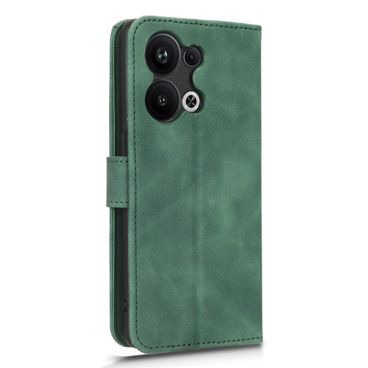 Phone Wallet Case For Oppo Reno9 Pro+ 5G Skin-Touch Feeling PU Leather Cell Phone Cover Stand Card Holder - Green
