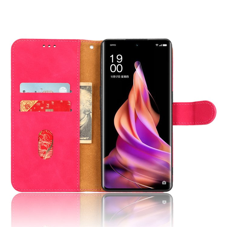 Phone Wallet Case For Oppo Reno9 Pro+ 5G Skin-Touch Feeling PU Leather Cell Phone Cover Stand Card Holder - Rose
