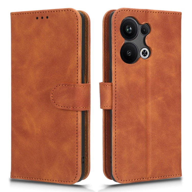Phone Wallet Case For Oppo Reno9 Pro+ 5G Skin-Touch Feeling PU Leather Cell Phone Cover Stand Card Holder - Brown