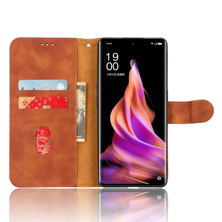 Phone Wallet Case For Oppo Reno9 Pro+ 5G Skin-Touch Feeling PU Leather Cell Phone Cover Stand Card Holder - Brown